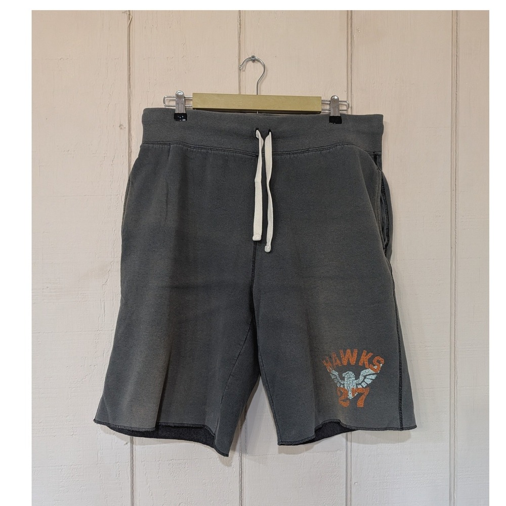 Vintage 90s Hanes Beefy-T Sweat Shorts Hawks 27 Graphic Charcoal Gray M